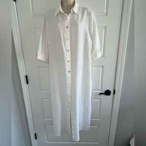 Laura Clement Collection 100% Linen Button Front Duster Coastal Chic Size 12